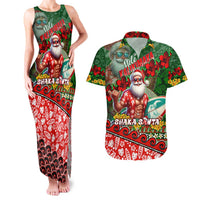 Mele Kalikimaka Shaka Santa Couples Matching Tank Maxi Dress and Hawaiian Shirt Hawaiian Surf Christmas Design with Aloha Spirit - Polynesian Pride