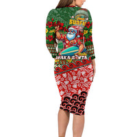 Mele Kalikimaka Shaka Santa Family Matching Long Sleeve Bodycon Dress and Hawaiian Shirt Hawaiian Surf Christmas Design with Aloha Spirit - Polynesian Pride