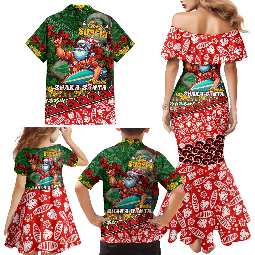 Mele Kalikimaka Shaka Santa Family Matching Mermaid Dress and Hawaiian Shirt Hawaiian Surf Christmas Design with Aloha Spirit - Polynesian Pride