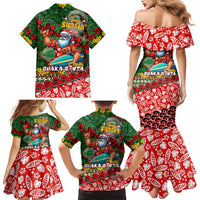 Mele Kalikimaka Shaka Santa Family Matching Mermaid Dress and Hawaiian Shirt Hawaiian Surf Christmas Design with Aloha Spirit - Polynesian Pride