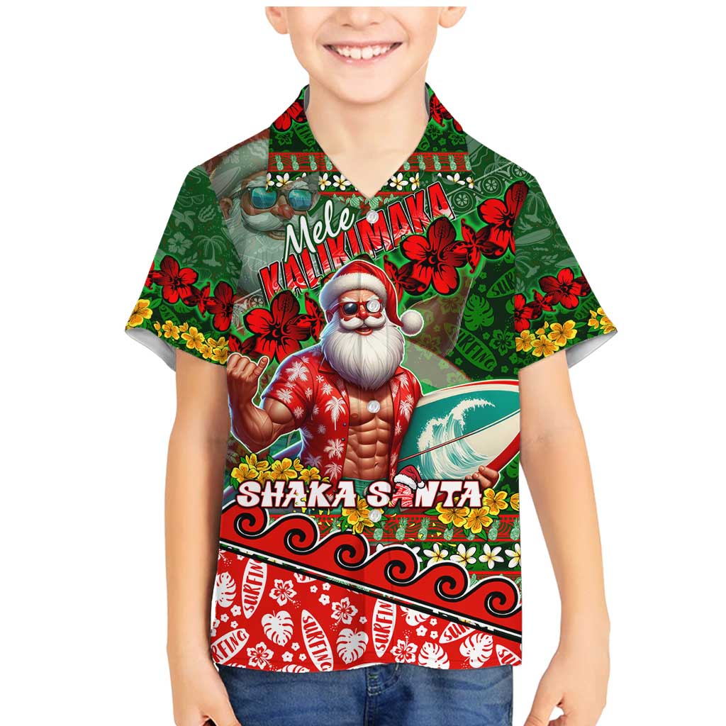 Mele Kalikimaka Shaka Santa Family Matching Mermaid Dress and Hawaiian Shirt Hawaiian Surf Christmas Design with Aloha Spirit - Polynesian Pride