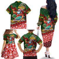 Mele Kalikimaka Shaka Santa Family Matching Off The Shoulder Long Sleeve Dress and Hawaiian Shirt Hawaiian Surf Christmas Design with Aloha Spirit - Polynesian Pride
