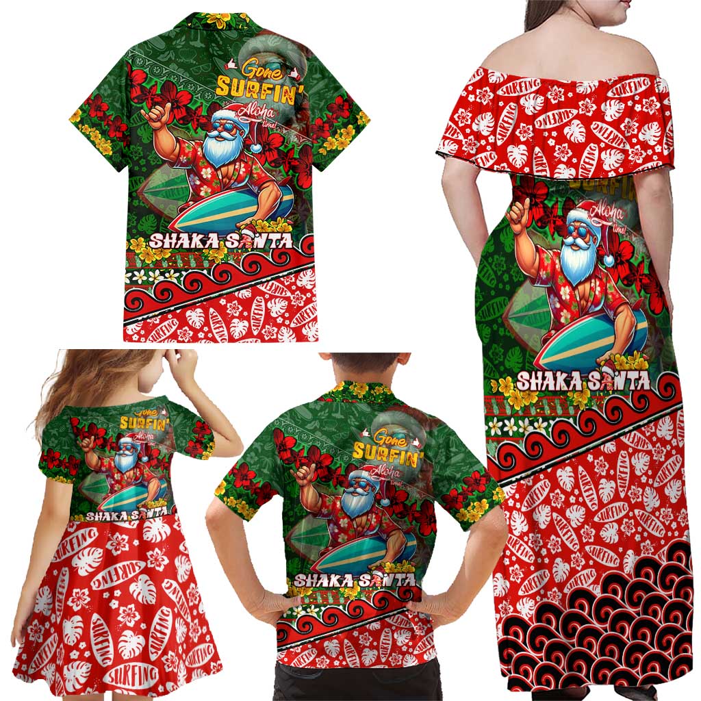 Mele Kalikimaka Shaka Santa Family Matching Off Shoulder Maxi Dress and Hawaiian Shirt Hawaiian Surf Christmas Design with Aloha Spirit - Polynesian Pride