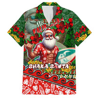 Mele Kalikimaka Shaka Santa Family Matching Off Shoulder Short Dress and Hawaiian Shirt Hawaiian Surf Christmas Design with Aloha Spirit - Polynesian Pride