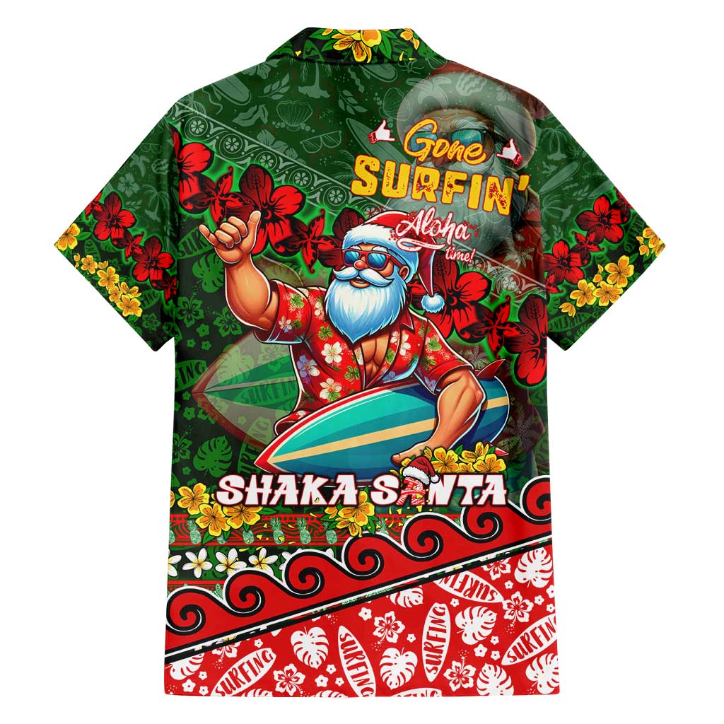 Mele Kalikimaka Shaka Santa Family Matching Off Shoulder Short Dress and Hawaiian Shirt Hawaiian Surf Christmas Design with Aloha Spirit - Polynesian Pride