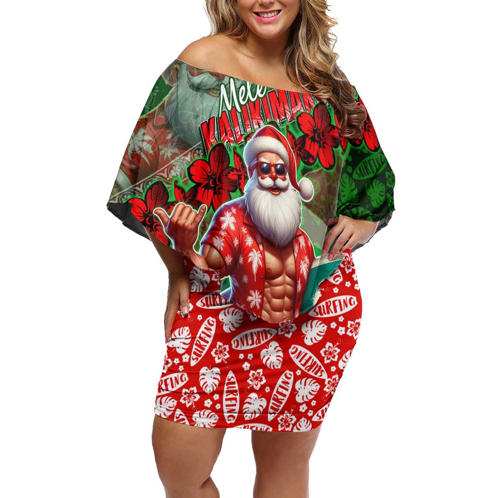 Mele Kalikimaka Shaka Santa Family Matching Off Shoulder Short Dress and Hawaiian Shirt Hawaiian Surf Christmas Design with Aloha Spirit - Polynesian Pride