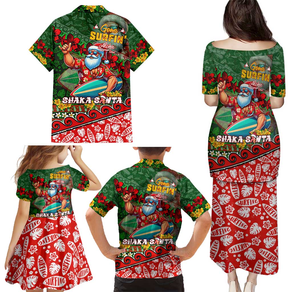 Mele Kalikimaka Shaka Santa Family Matching Puletasi and Hawaiian Shirt Hawaiian Surf Christmas Design with Aloha Spirit - Polynesian Pride
