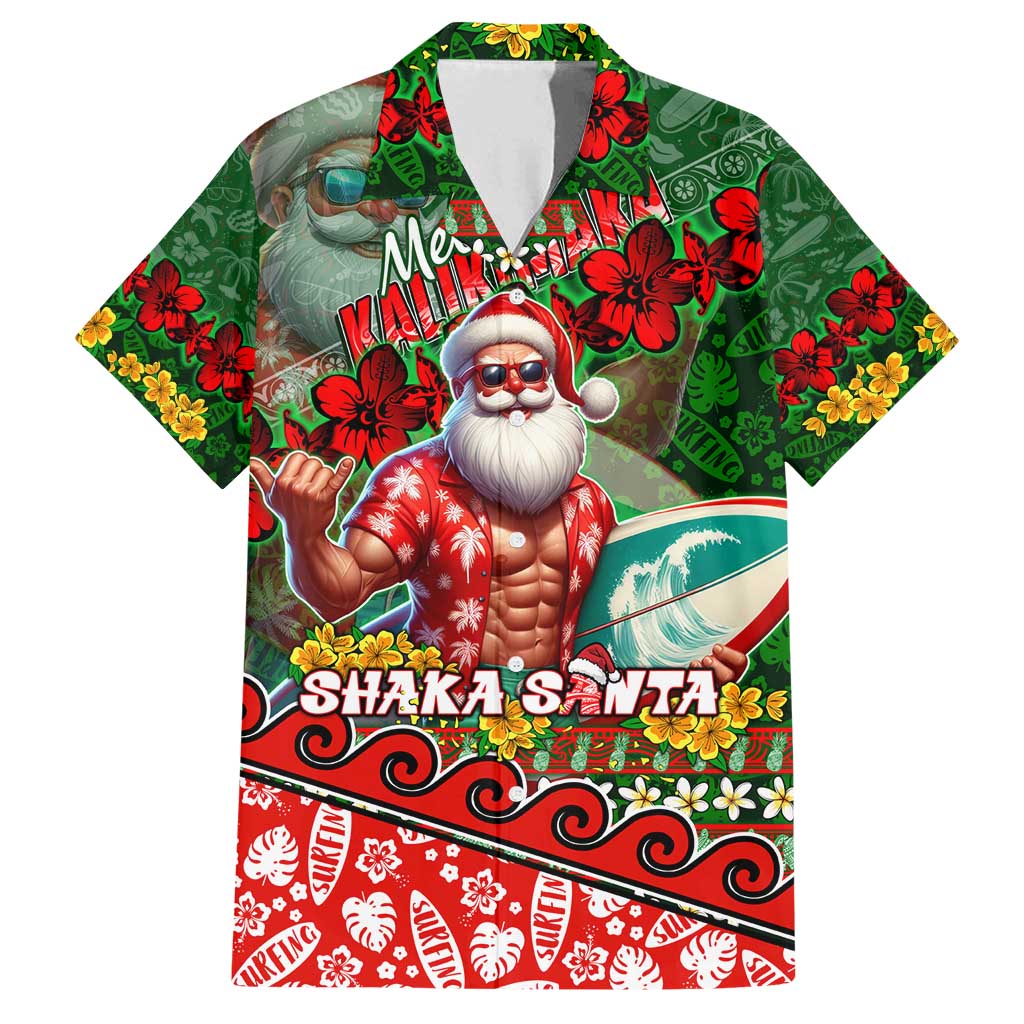 Mele Kalikimaka Shaka Santa Family Matching Puletasi and Hawaiian Shirt Hawaiian Surf Christmas Design with Aloha Spirit - Polynesian Pride