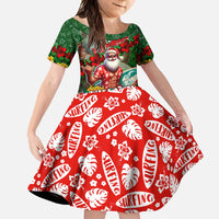 Mele Kalikimaka Shaka Santa Family Matching Short Sleeve Bodycon Dress and Hawaiian Shirt Hawaiian Surf Christmas Design with Aloha Spirit - Polynesian Pride