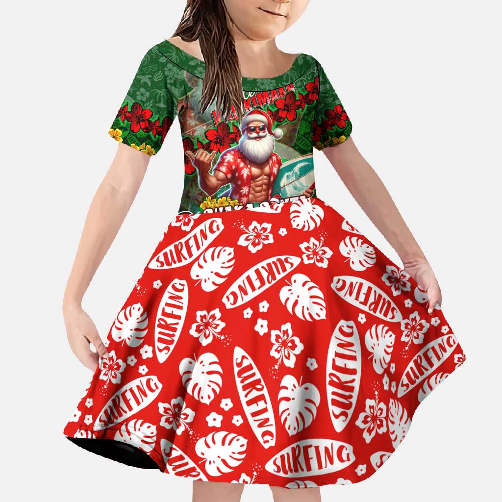 Mele Kalikimaka Shaka Santa Family Matching Summer Maxi Dress and Hawaiian Shirt Hawaiian Surf Christmas Design with Aloha Spirit - Polynesian Pride