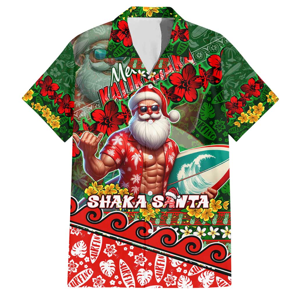 Mele Kalikimaka Shaka Santa Hawaiian Shirt Hawaiian Surf Christmas Design with Aloha Spirit - Polynesian Pride
