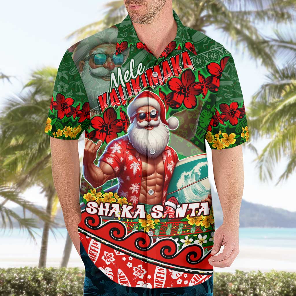 Mele Kalikimaka Shaka Santa Hawaiian Shirt Hawaiian Surf Christmas Design with Aloha Spirit - Polynesian Pride