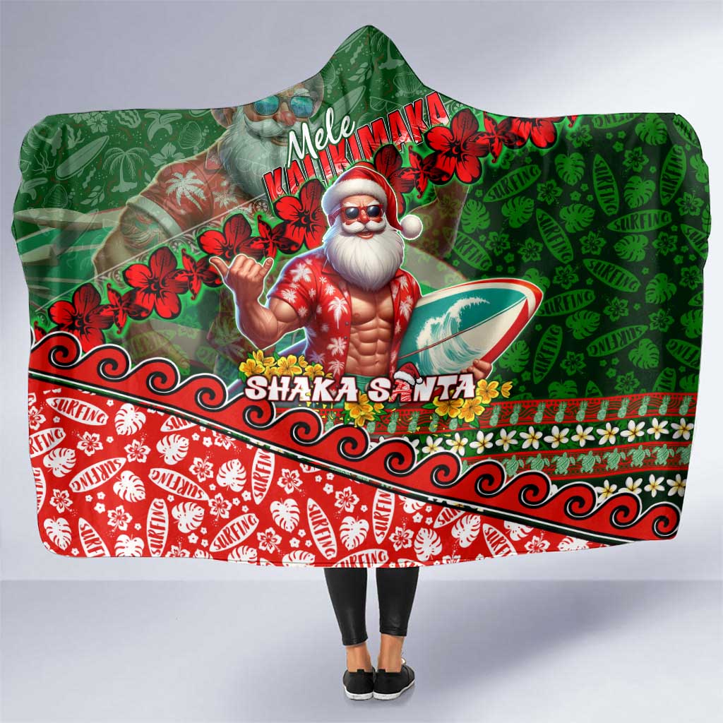 Mele Kalikimaka Shaka Santa Hooded Blanket Hawaiian Surf Christmas Design with Aloha Spirit - Polynesian Pride