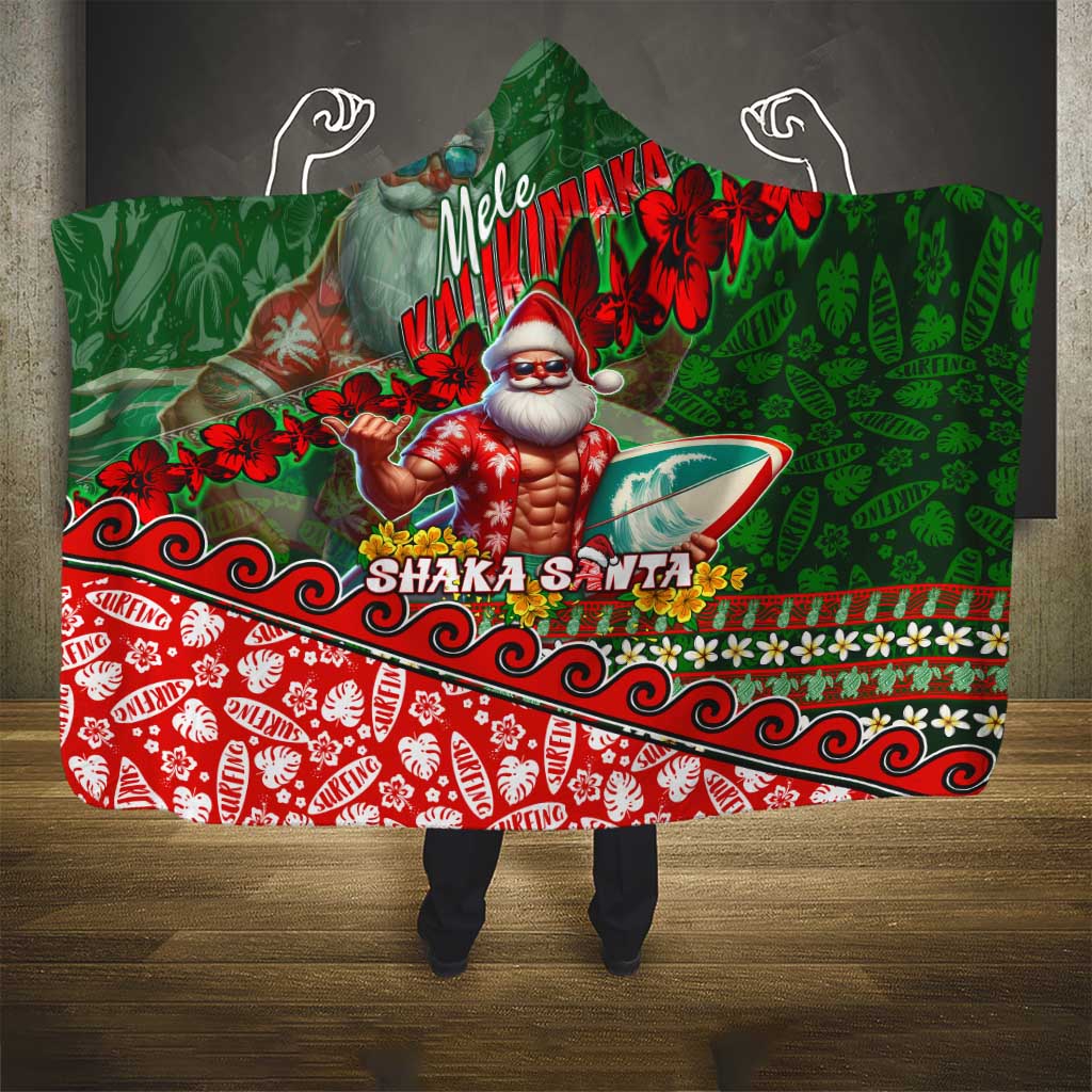 Mele Kalikimaka Shaka Santa Hooded Blanket Hawaiian Surf Christmas Design with Aloha Spirit - Polynesian Pride
