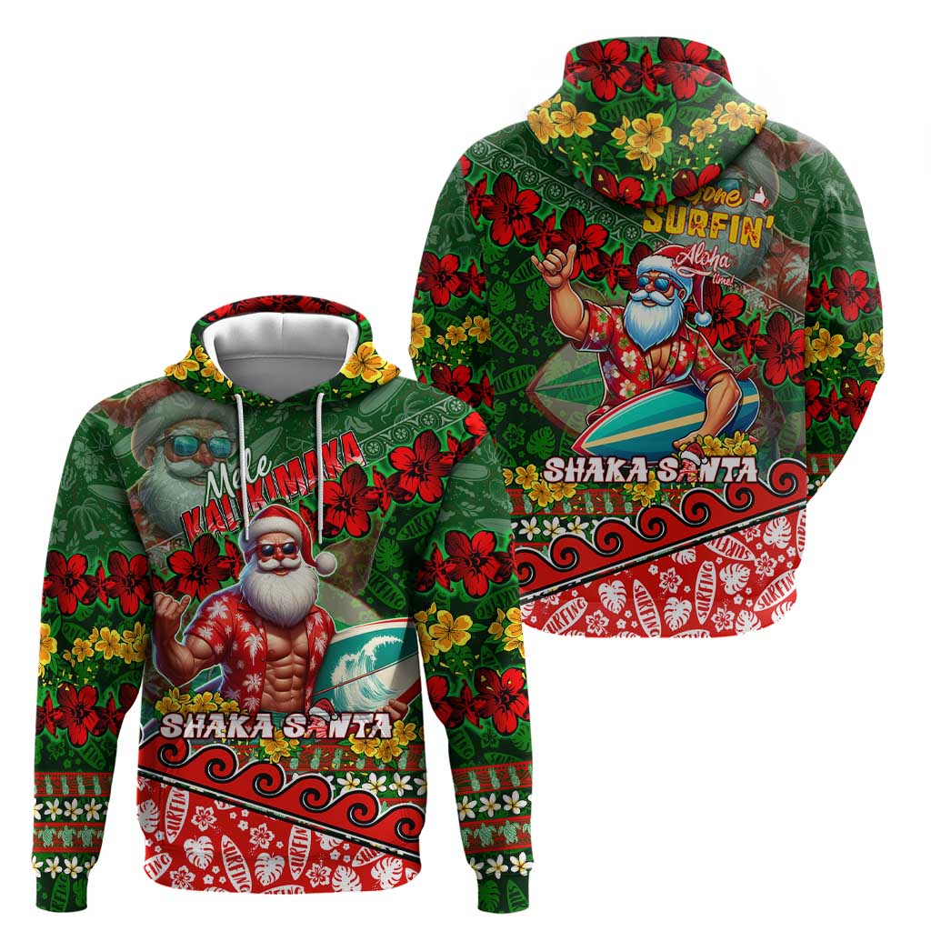 Mele Kalikimaka Shaka Santa Hoodie Hawaiian Surf Christmas Design with Aloha Spirit - Polynesian Pride