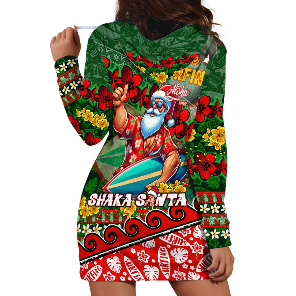 Mele Kalikimaka Shaka Santa Hoodie Dress Hawaiian Surf Christmas Design with Aloha Spirit - Polynesian Pride