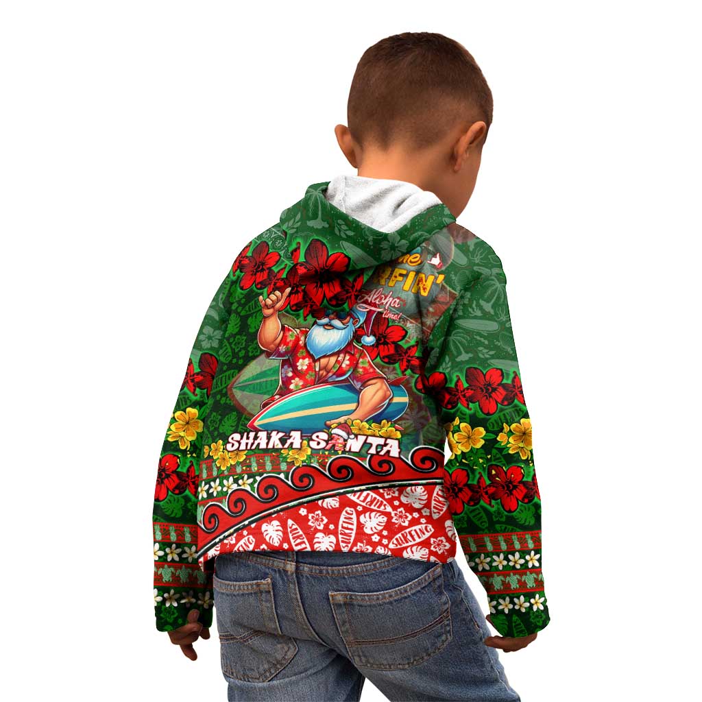 Mele Kalikimaka Shaka Santa Kid Hoodie Hawaiian Surf Christmas Design with Aloha Spirit - Polynesian Pride