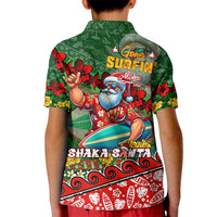 Mele Kalikimaka Shaka Santa Kid Polo Shirt Hawaiian Surf Christmas Design with Aloha Spirit - Polynesian Pride