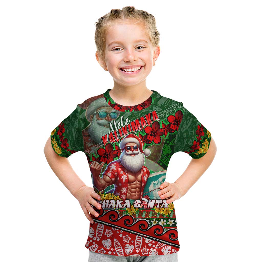 Mele Kalikimaka Shaka Santa Kid T Shirt Hawaiian Surf Christmas Design with Aloha Spirit - Polynesian Pride