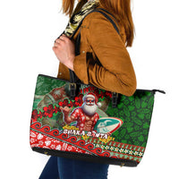 Mele Kalikimaka Shaka Santa Leather Tote Bag Hawaiian Surf Christmas Design with Aloha Spirit - Polynesian Pride