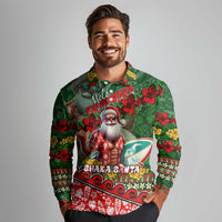 Mele Kalikimaka Shaka Santa Long Sleeve Polo Shirt Hawaiian Surf Christmas Design with Aloha Spirit - Polynesian Pride
