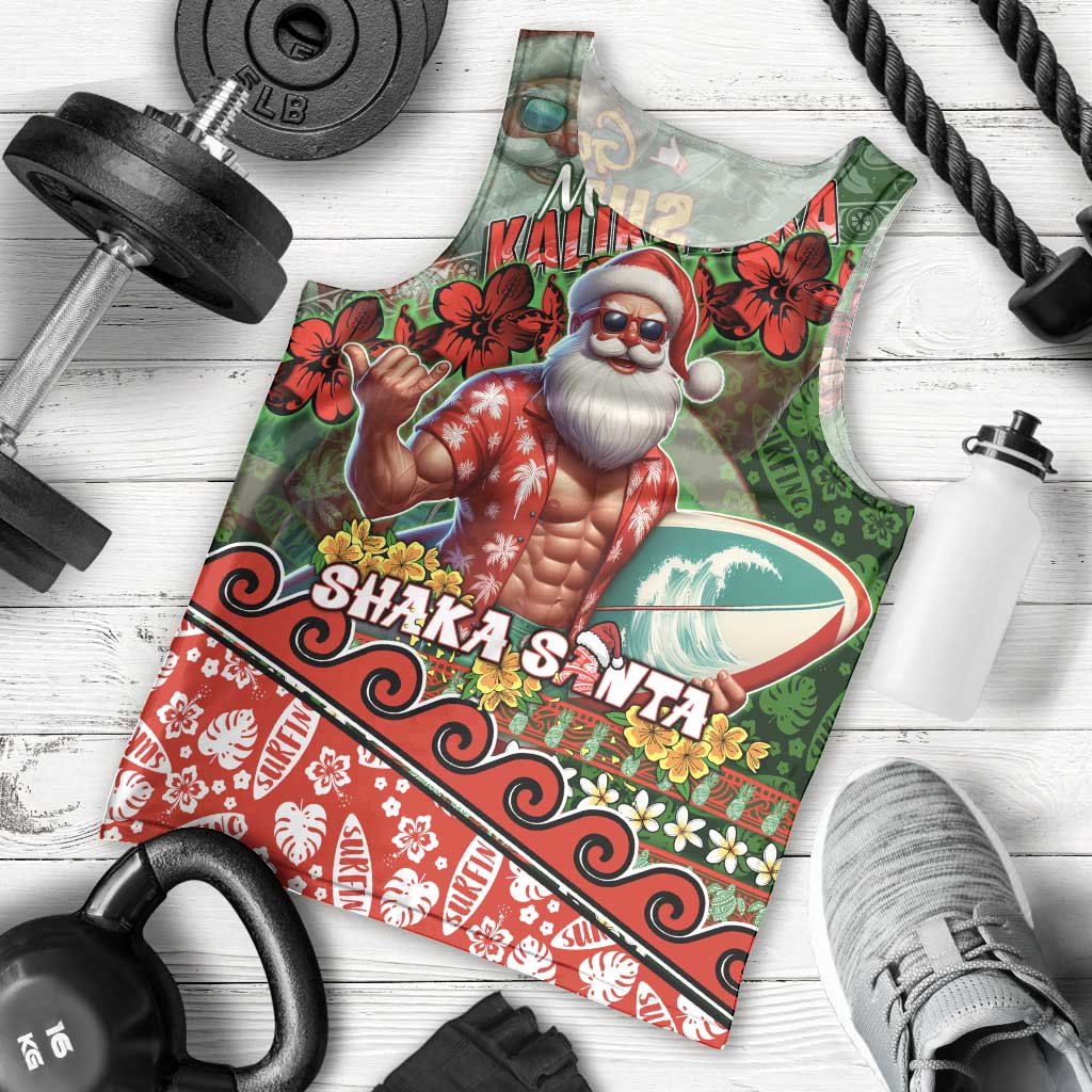 Mele Kalikimaka Shaka Santa Men Tank Top Hawaiian Surf Christmas Design with Aloha Spirit - Polynesian Pride