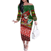 Mele Kalikimaka Shaka Santa Off The Shoulder Long Sleeve Dress Hawaiian Surf Christmas Design with Aloha Spirit - Polynesian Pride