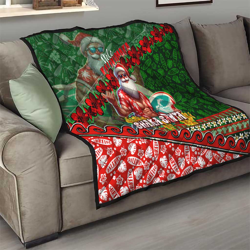 Mele Kalikimaka Shaka Santa Quilt Hawaiian Surf Christmas Design with Aloha Spirit - Polynesian Pride