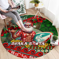 Mele Kalikimaka Shaka Santa Round Carpet Hawaiian Surf Christmas Design with Aloha Spirit - Polynesian Pride