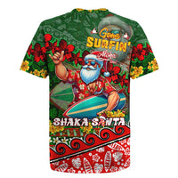Mele Kalikimaka Shaka Santa Rugby Jersey Hawaiian Surf Christmas Design with Aloha Spirit - Polynesian Pride