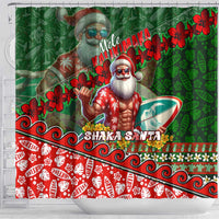 Mele Kalikimaka Shaka Santa Shower Curtain Hawaiian Surf Christmas Design with Aloha Spirit - Polynesian Pride