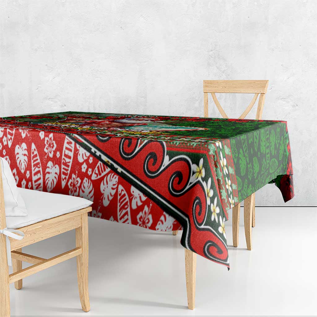 Mele Kalikimaka Shaka Santa Tablecloth Hawaiian Surf Christmas Design with Aloha Spirit - Polynesian Pride