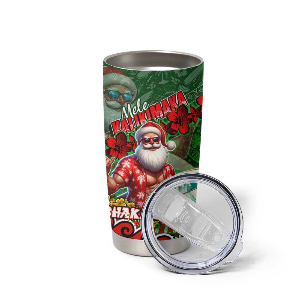 Mele Kalikimaka Shaka Santa Tumbler Cup Hawaiian Surf Christmas Design with Aloha Spirit - Polynesian Pride