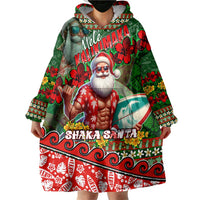 Mele Kalikimaka Shaka Santa Wearable Blanket Hoodie Hawaiian Surf Christmas Design with Aloha Spirit - Polynesian Pride