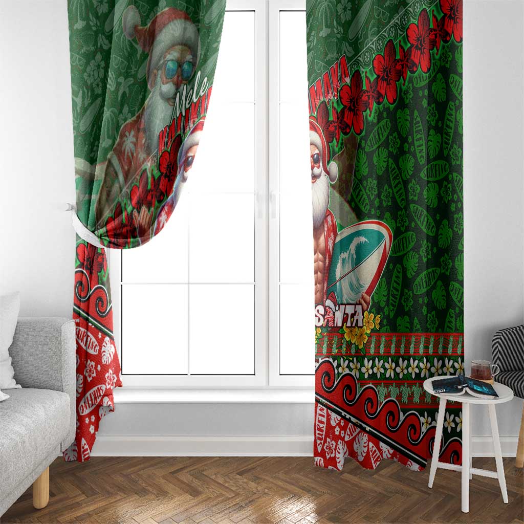 Mele Kalikimaka Shaka Santa Window Curtain Hawaiian Surf Christmas Design with Aloha Spirit - Polynesian Pride