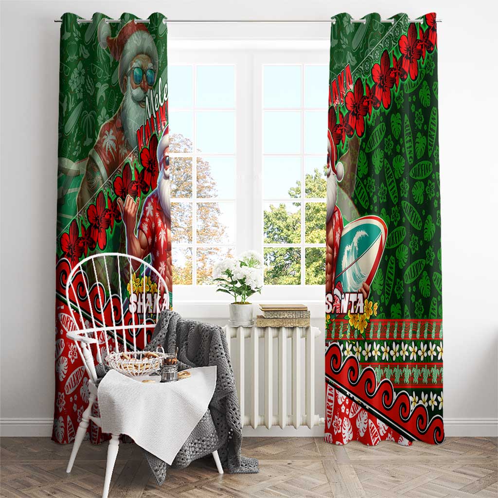 Mele Kalikimaka Shaka Santa Window Curtain Hawaiian Surf Christmas Design with Aloha Spirit - Polynesian Pride