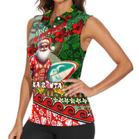 Mele Kalikimaka Shaka Santa Women Sleeveless Polo Shirt Hawaiian Surf Christmas Design with Aloha Spirit - Polynesian Pride
