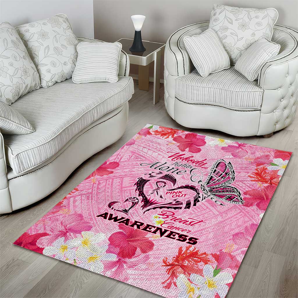 Butterfly Polynesia Breast Cancer Area Rug Nobody Fights Alone Pink Out Tropical Hibiscus