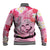 Butterfly Polynesia Breast Cancer Baseball Jacket Nobody Fights Alone Pink Out Tropical Hibiscus