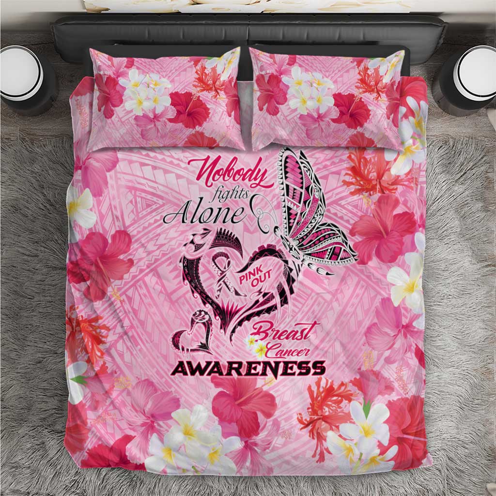 Butterfly Polynesia Breast Cancer Bedding Set Nobody Fights Alone Pink Out Tropical Hibiscus