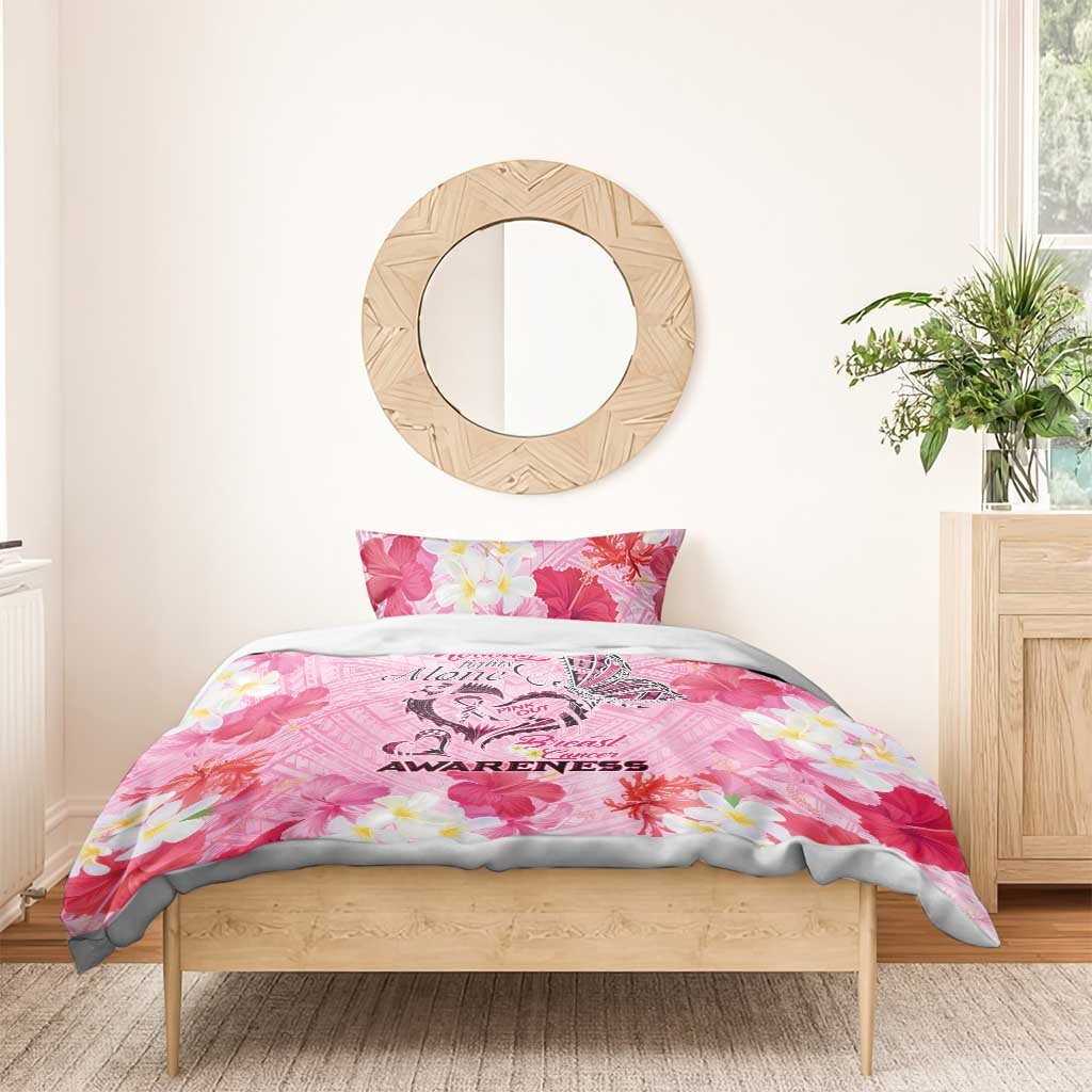 Butterfly Polynesia Breast Cancer Bedding Set Nobody Fights Alone Pink Out Tropical Hibiscus