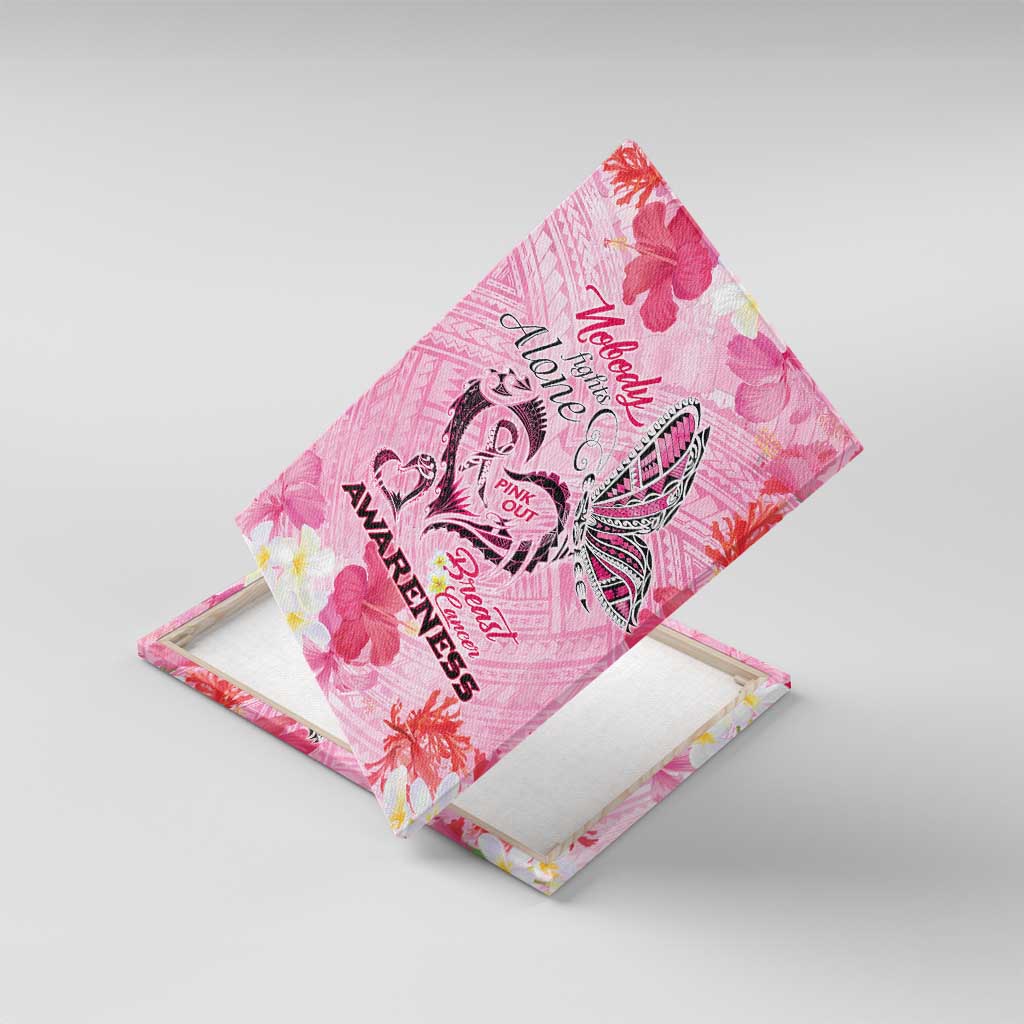 Butterfly Polynesia Breast Cancer Canvas Wall Art Nobody Fights Alone Pink Out Tropical Hibiscus