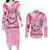 Butterfly Polynesia Breast Cancer Couples Matching Long Sleeve Bodycon Dress and Long Sleeve Button Shirt Nobody Fights Alone Pink Out Tropical Hibiscus