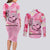 Butterfly Polynesia Breast Cancer Couples Matching Long Sleeve Bodycon Dress and Long Sleeve Button Shirt Nobody Fights Alone Pink Out Tropical Hibiscus