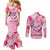 Butterfly Polynesia Breast Cancer Couples Matching Mermaid Dress and Long Sleeve Button Shirt Nobody Fights Alone Pink Out Tropical Hibiscus