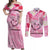 Butterfly Polynesia Breast Cancer Couples Matching Off Shoulder Maxi Dress and Long Sleeve Button Shirt Nobody Fights Alone Pink Out Tropical Hibiscus