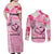 Butterfly Polynesia Breast Cancer Couples Matching Off Shoulder Maxi Dress and Long Sleeve Button Shirt Nobody Fights Alone Pink Out Tropical Hibiscus