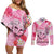 Butterfly Polynesia Breast Cancer Couples Matching Off Shoulder Short Dress and Long Sleeve Button Shirt Nobody Fights Alone Pink Out Tropical Hibiscus