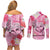Butterfly Polynesia Breast Cancer Couples Matching Off Shoulder Short Dress and Long Sleeve Button Shirt Nobody Fights Alone Pink Out Tropical Hibiscus