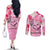 Butterfly Polynesia Breast Cancer Couples Matching Off The Shoulder Long Sleeve Dress and Long Sleeve Button Shirt Nobody Fights Alone Pink Out Tropical Hibiscus